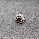Silver Marcasite and Garnet Ring Size K.