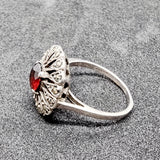 Silver Marcasite and Garnet Ring Size K.