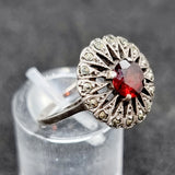 Silver Marcasite and Garnet Ring Size K.