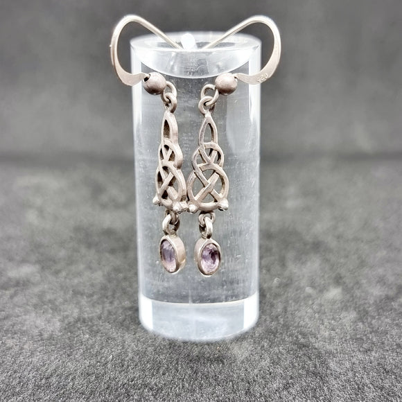 Celtic Designed Aqua and Silver Earrings