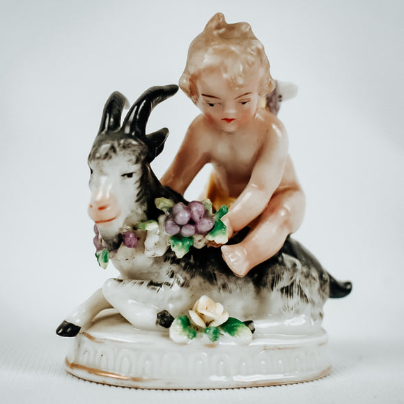 Chelsea Porcelain Cherub Riding A Goat