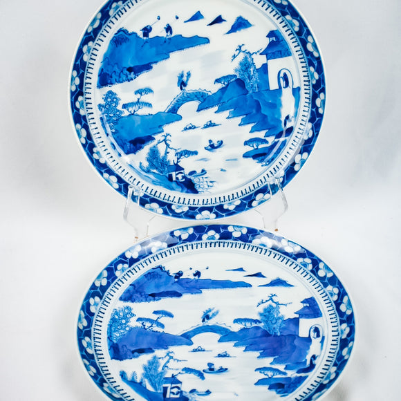 Pair Of Blue and White Chinese Plates