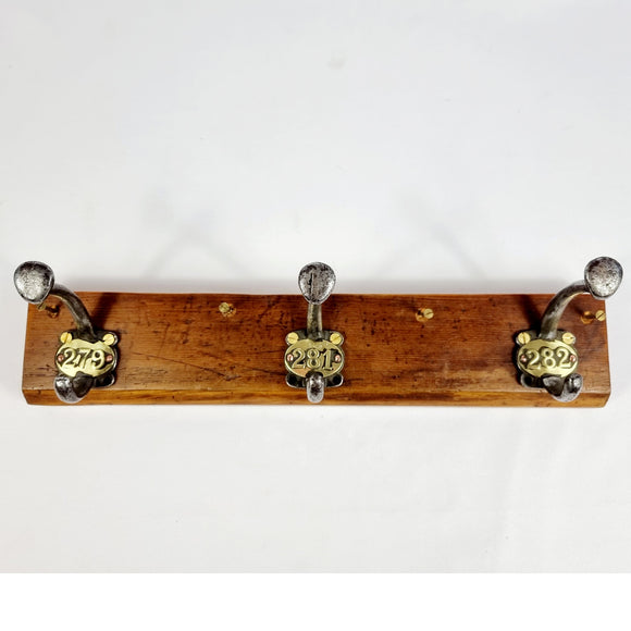 Antique School Coat Hooks with Brass Numbers