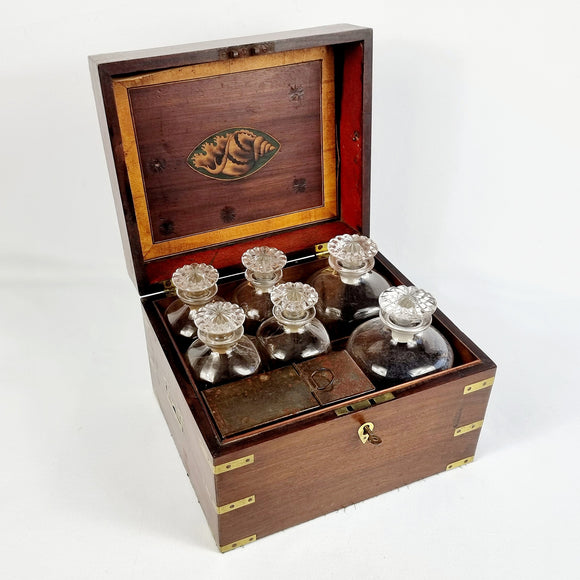19th Century Campaign Decanter Box with Six Decanters