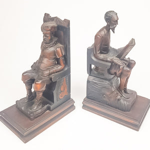 Black Forest Carved Bookends Don Quixote and Sancho Panza