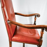 Red Leather Oak Elbow Chair
