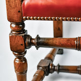 Red Leather Oak Elbow Chair