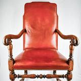 Red Leather Oak Elbow Chair