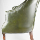 Green Leather Buttoned Back Tub Chair.