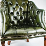 Green Leather Buttoned Back Tub Chair.
