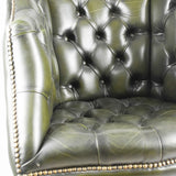Green Leather Buttoned Back Tub Chair.