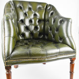 Green Leather Buttoned Back Tub Chair.