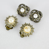 Marcasite faux pearl clip on earrings