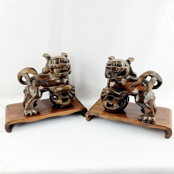 Pair of Carved Wooden Dogs of Foo