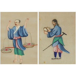 Pair of Chinese Rice Paper Watercolour Paintings