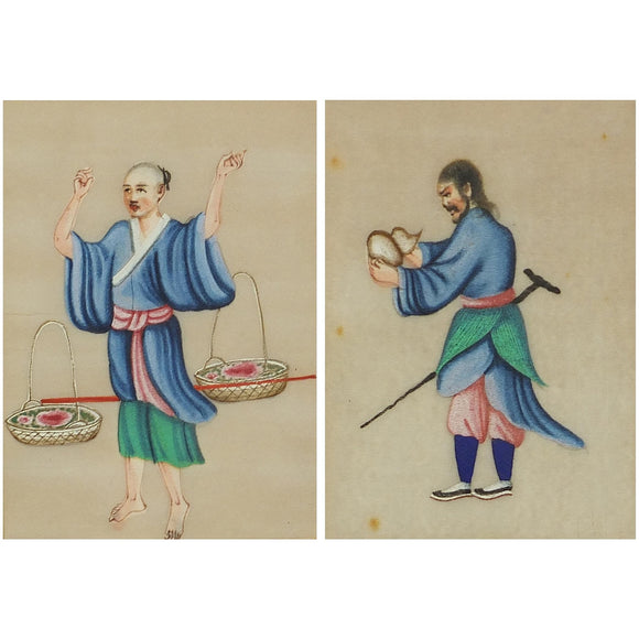 Pair of Chinese Rice Paper Watercolour Paintings