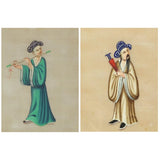 Antique Pair of Rice Paper Watercolour Chinese paintings