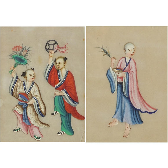 Pair of Chinese Watercolour Rice Paper Paintings
