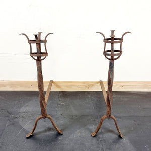 Pair Antique 20th Century Wrounght Iron Firedogs