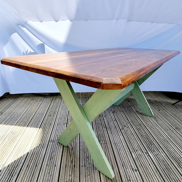 Antique Pitch Pine X-Frame Dining Table