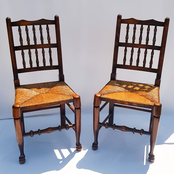 Pair of 18th Century style Oak and Elm Chairs with Rush Seats