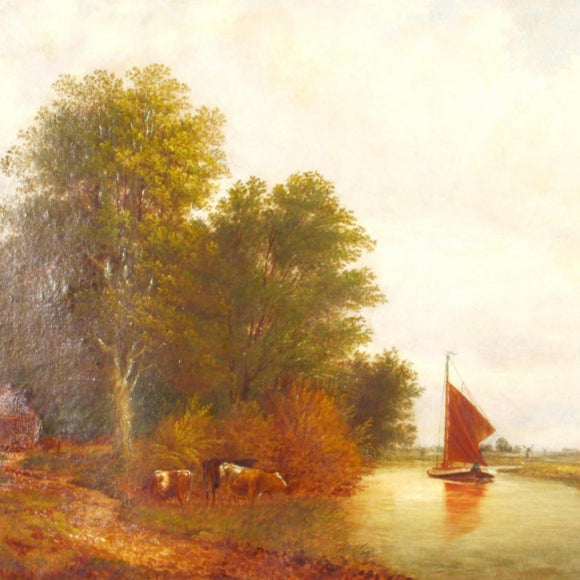 Norfolk Barges 19th Century Oil On Canvas - Attrells