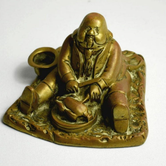 20th Century Novelty Brass Inkwell of a man eating a Chicken - Attrells