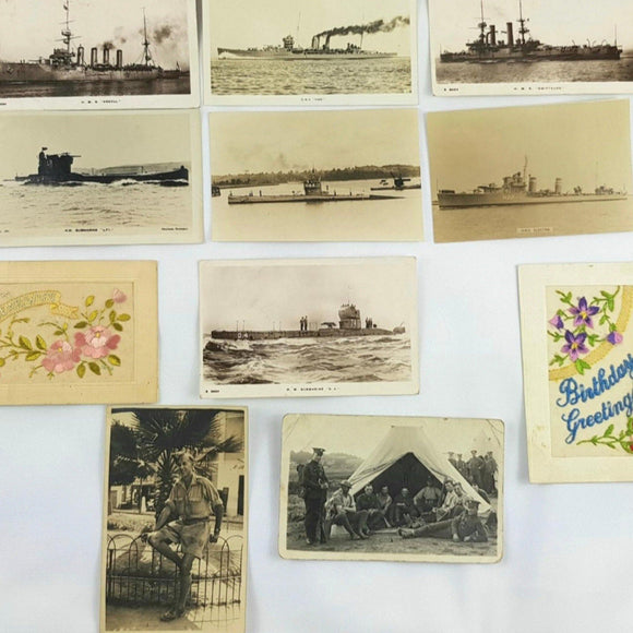 WW1 and WW2 Postcards Submarines, Boats & Embroidered. Photographic - Attrells