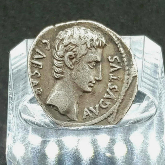 Roman Rare Silver Augustus Caesar Denarius Spanish Mint Wreath Reverse Coin - Attrells