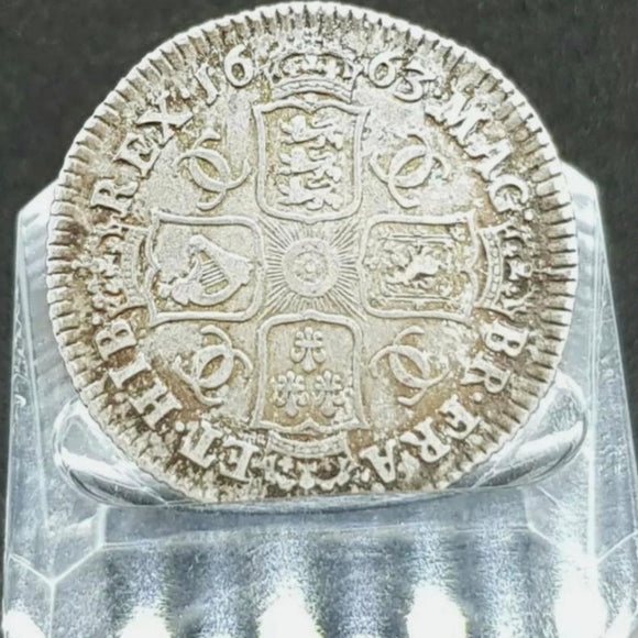 Rare Silver Charles II 1663 Shilling Good Condition - Attrells