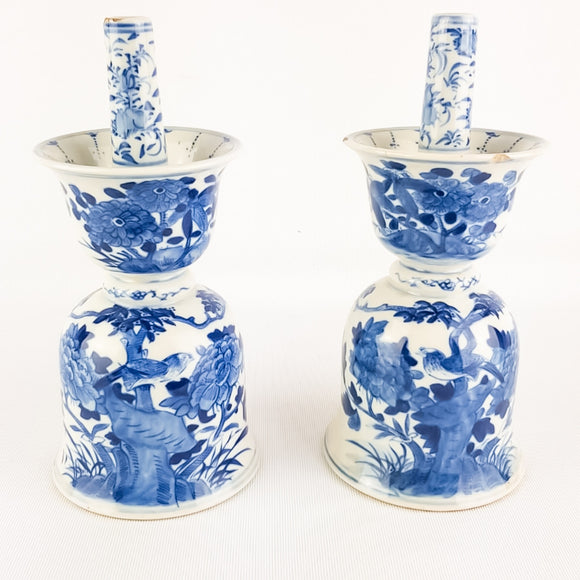 A Pair of 19th Century Blue and White Chinese Incense Burners