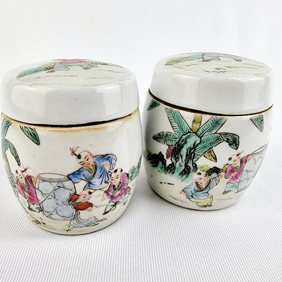 Pair of 20th Century Cantonese Famille Rose Chinese Pots