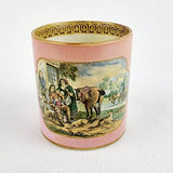 Pink Prattware Mug Depicting Cavalier at Inn