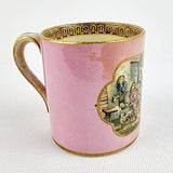 Pink Prattware Mug Depicting Cavalier at Inn