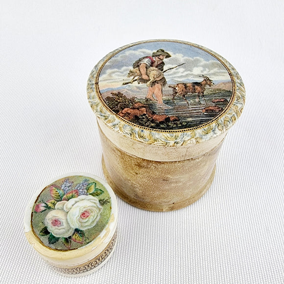 Two Prattware Pots with Lids The Faithful Shepard