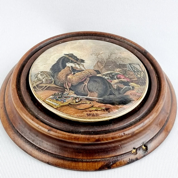 Antique Prattware Pot Lid Titled War