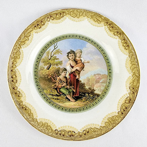 Prattware plate mother and children