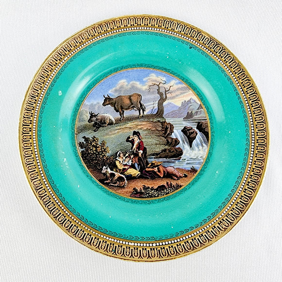 Antique Prattware Plate Titled Bedside the Waterfall