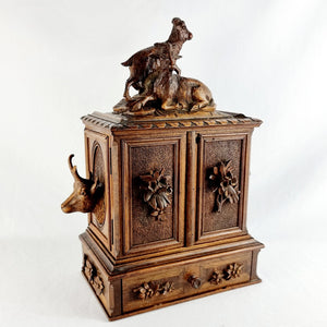 Black Forest Carved Walnut Mountain Goat Table Cabinet