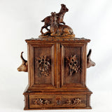 Black Forest Carved Walnut Mountain Goat Table Cabinet