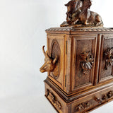 Black Forest Carved Walnut Mountain Goat Table Cabinet