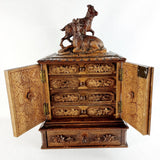 Black Forest Carved Walnut Mountain Goat Table Cabinet