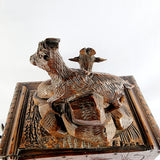 Black Forest Carved Walnut Mountain Goat Table Cabinet