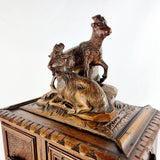 Black Forest Carved Walnut Mountain Goat Table Cabinet