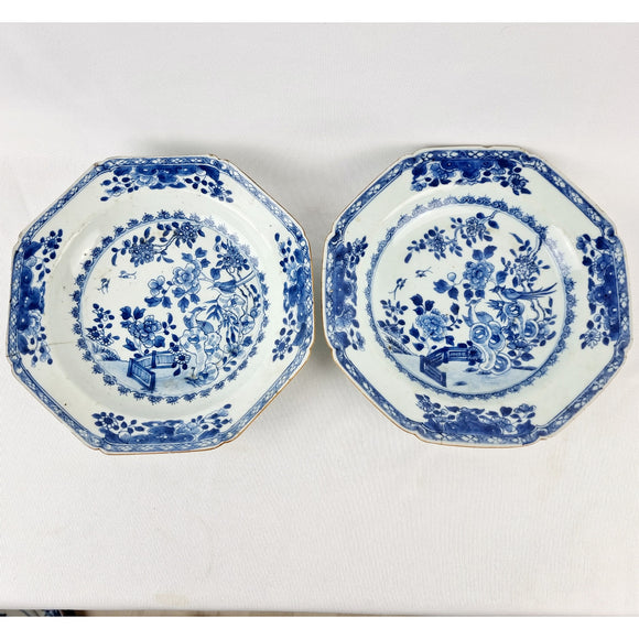 Pair of 19th Century Chinese Blue and White Hexigon plates