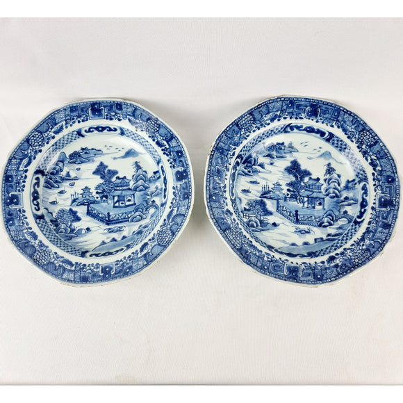 Pair Antique 19th Century Blue and White Chinese Bowls