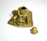 20th Century Novelty Brass Inkwell of a man eating a Chicken - Attrells